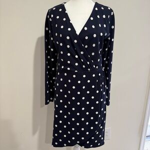 LOFT Navy Polka Dot Faux Wrap dress size 8